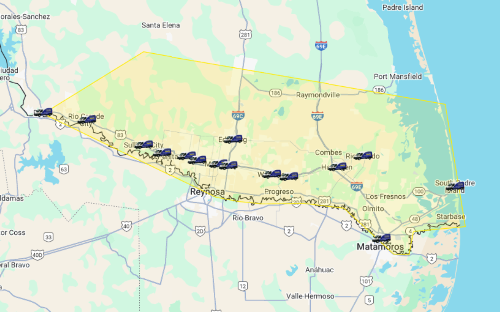 Treviño Repairs Service Area Map — Rio Grande Valley